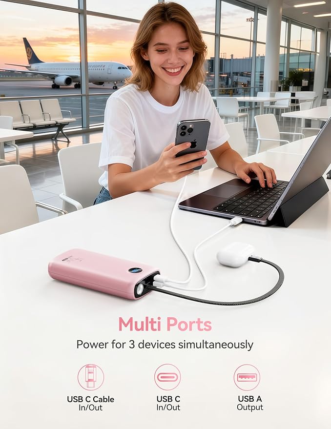 Portable Charger, 45W 20000mAh Power Bank with in/Out Fast Charging USB C Cable, 3W Flashlight, LED Display, Portable Battery Pack Travel Essentials for iPhone 17/16/15, Android Phone, Tablet, Laptop