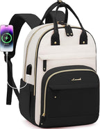 LOVEVOOK Backpack for Women,Laptop Backpack Women,Fits 17 Inch Laptop Bag,School Backpacks,Fashion Travel Work Anti-theft Bag,Waterproof Business Computer College Backpack Purse,Black-Off-white