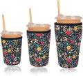 Reusable Insulated Neoprene Iced Coffee Cup Sleeve, Durable Drink Sleeve for Cold Beverages, Beverage Holder for Iced Coffee, Lush Blossom