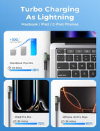 AINOPE 10 FT USB C Cable Fast Charging, 240W USB-C Charge Cable with Adapter, Fast Charger USB C Cable Supports 100W, Right Angle USB C Fit MacBook Pro/Air, iPad Pro/Air, iPhone 17/16/15, 10FT Grey
