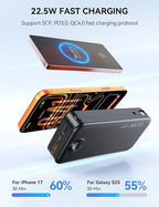Portable Charger, 20000mAh 22.5W Fast Charging Power Bank with Built-in Cables & Wall Plug, USB C External Battery Pack with LED Display, Travel Essentials Phone Charger for iPhone iPad Samsung Black