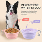 Collapsible Dog Bowls 2-Pack, Portable Travel Dog Bowl with Carabiner, Food-Grade Silicone Pet Bowl for Hiking, Walking (22 OZ Macaron Pink and Violet)