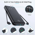 Portable Charger with Built-in AC Plug and Cables,13800mAh USB C Fast Charging Power Bank,Travel Essentials Portable Phone Charger Battery Pack for iPhone 17/16/15/14/13,Galaxy,Android-Graphite Black