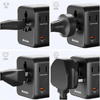 Hichain International Power Adapter 35W, Universal Travel Adapter 7-in-1 Worldwide Plug Power International Charger for Business Travelers Vacationers, Fast Charging for iPhone 17/16, Tablets, GoPro