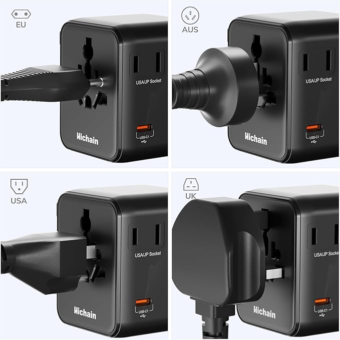 Hichain International Power Adapter 35W, Universal Travel Adapter 7-in-1 Worldwide Plug Power International Charger for Business Travelers Vacationers, Fast Charging for iPhone 17/16, Tablets, GoPro