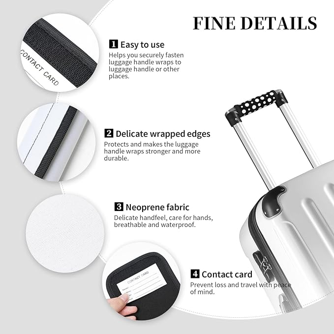 Black and White Polka Dot Print 2 Pack Luggage Handle Wraps for Suitcase Neoprene Travel Bag Handle Cover/Tags/Identifiers/Marker/Grips Travel Accessories for Airplane