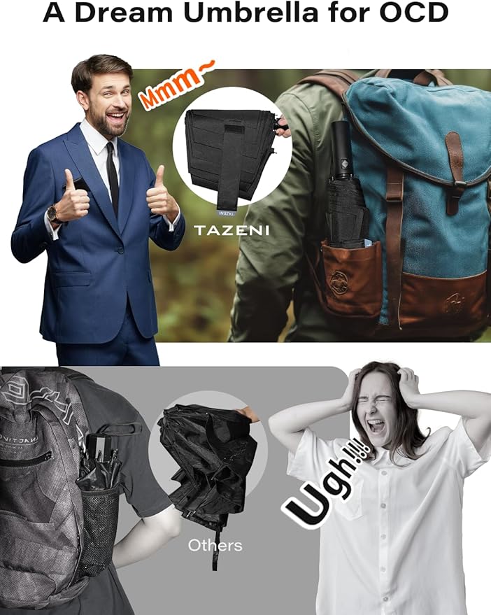 TAZENI Auto-Tidy Travel Umbrella for Rain Auto Open/Close Compact Small Windproof Umbrella Strong & Light Sun Rain Umbrellas Large Long-lasting Easy Use Travel Essential for 2 Men Women Gift Black