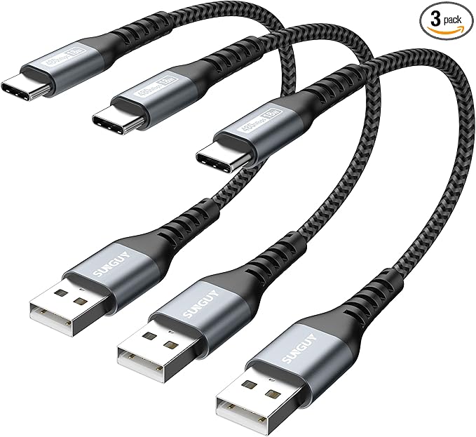 SUNGUY 6 inch Short USB C Cable 3Pack, 3A USB A to USB C Cable Fast Charging Cable Data Transfer Braided Compatible with iPhone 17/16/15 Series, Samsung Galaxy S25/S24