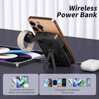 Magnetic Portable Charger Built-in Cables,10000mAh Fast Charging Wireless Charger Station External Battery Pack Slim Pocket Size Power Bank with Stand Compatible with iWatch, iPhone