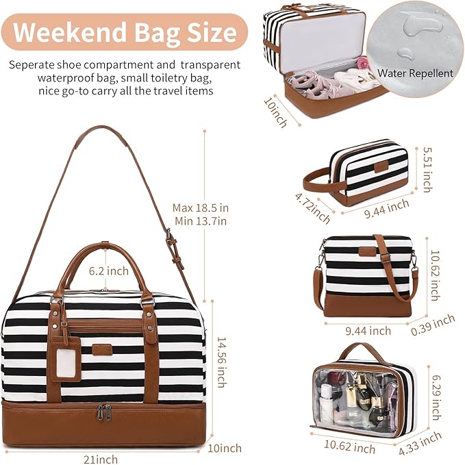 Wogarl 4PCS Weekender Bags for Women Large Overnight Weekend Travel Duffel Carry on Shoulder with Shoe Compartment Canvas Toiletry Bag for Travel Business Gym