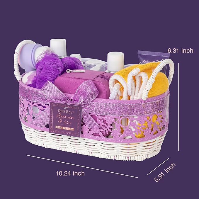Mothers Day Gifts for Women, 25Pcs Lavender Bath and Body Gift Basket, Facial Skin Care Set, Spa Kit, Self-Care Set, Home Spa Basket set, Necklace, Birthday, Christmas, Mother Day, Anniversary