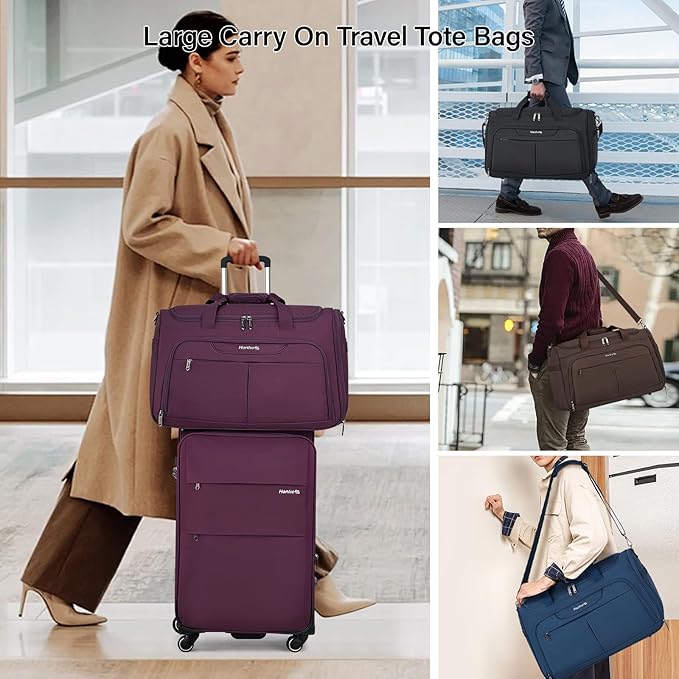 Hanke Large Capacity Travel Duffel Bag, Carry On Luggage with 12 Pockets, 17 Inch Laptop Compartment, Wet Dry Separation & Independent Shoe Bag, Lightweight Foldable Duffel Bag for Women Men（Coffee）