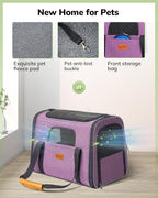 Morpilot Cat Carrier - Cat Carrier Soft for Medium or Large Cats up to 20lbs, with Dual-Sided Cushion, Secure Buckle and Foldable Bowl, Dog Carriers for Small Dogs(Purple)-17.3" L x 12.2" W x 13.4" H