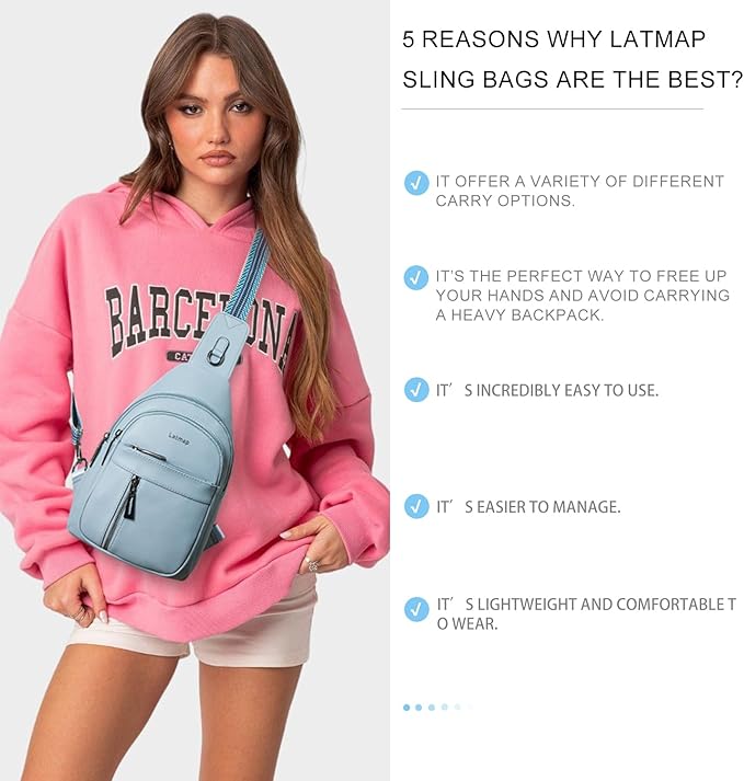 LATMAP 7L Sling Bag For Women Men Backpack Fanny Pack Crossbody Chest Travel Shoulder Belt Bags Purse Handbag PU Leather