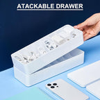 Tatuo 1 Pcs Cable Organizer Box with Wire Ties, Plastic Cord Storage Box with Lid, Electronics Organizer for Home Office Desk Organizers and Accessories (White)