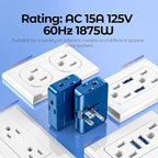 2-Pack Blue Outlet Splitter with 3 Prong Plug Extender - 3 Plug Wall Adapter, Converts 2 to 3 & 3 to 2 Prong, Ideal for Multiple Outlet Wall Plug Needs suitable for air travel/fits in carry-on luggage