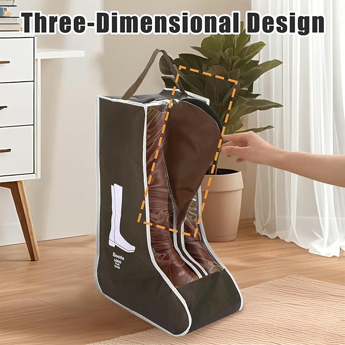 2 Pack Brown Boot Storage Bag, Portable Dust Proof Boot Bags for Cowboy Boots, Shoe Cover Protector Bag for Boots Storage and Organizer Packing, Tall Boot Storage Carry Bag for Travel Daily Use