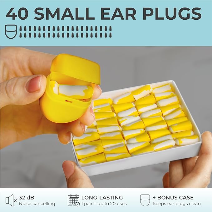 Peace&Quiet PQ Small Ear Plugs for Sleeping - 40 Earplugs for Sleep, Snoring, Small Ear Canals, Noise Cancelling 32 dB, Sound Blocking, for Women and Men