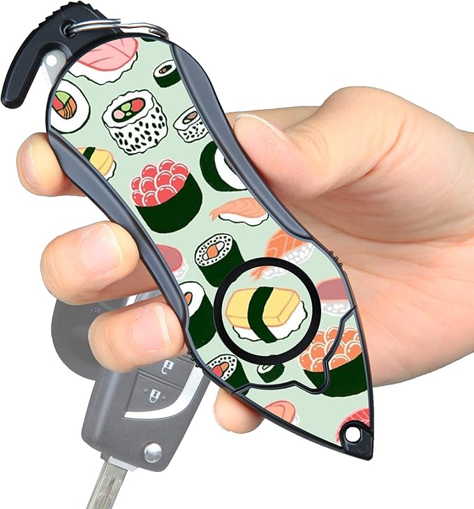Stinger Personal Alarm Keychain Emergency Tool, Safety Panic Alarm Siren, Seat Belt Cutter, Glass Breaker, Security Device for Women Men Kid, Design in USA (Sushi)