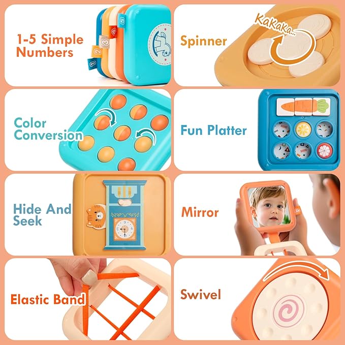 GRESEESM Montessori Busy Board for 1 Year Old, Toddlers Travel Toys for Ages 1–3, Sensory Activity Board for Airplane and Car, Baby Gifts for Boys Girls, Easter Basket & Stocking Stuffers
