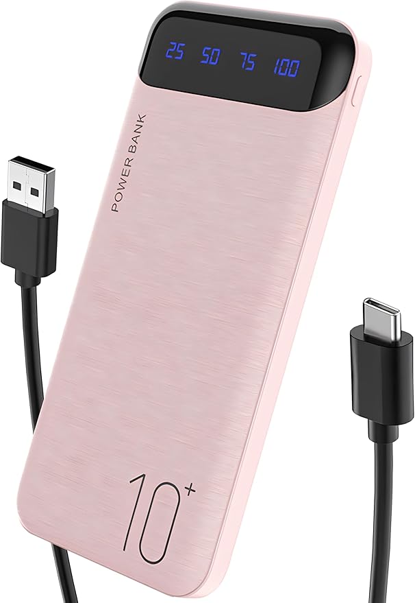 YOBON Power Bank 10000mAh Portable Charger Slim Battery Pack with 2 USB 2.4A Outputs and USB C in/Out Compatible with Huawei iPhone 16 15 14 13 12 iPad Samsung Galaxy S20 Android Tablet (Light Pink)