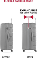 SwissGear 7366 Signature Hardside Expandable Luggage with Spinner Wheels, TSA Lock, Cup-Holder, Grey, 2-Piece Set (19/27)