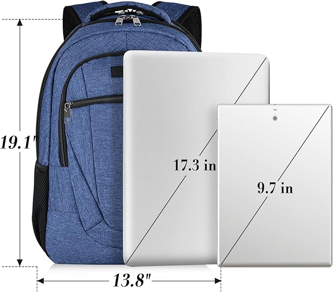 BIKROD Backpack for Women and Men, Extra Large School Backpacks for Teens, Water Resistant Back Pack Fits 17 Inch Laptop, Business Anti Theft Sturdy Computer Bag Gifts, Blue