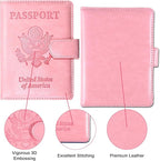 Sizobi Passport Holder for Travel, RFID Passport Cover Wallet for Women Men, Leather Passport Book Card Holder Case for International Travel Must Haves Accessories, Cruise Ship Essentials Gifts, Pink