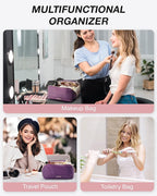 BAGSMART Makeup Bag Cosmetic Bag, Travel Makeup Bag,Water-resistent Makeup Bags for Women Portable Pouch Open Flat Make Up Organizer Bag for Toiletries, Brushes, Purple