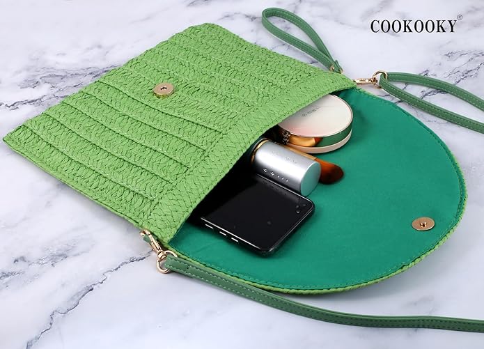COOKOOKY Straw Clutch Handbag Summer Beach Straw Purse for Women woven Envelope Bag | Straw, Summer, Beach, woven, Straw, Summer