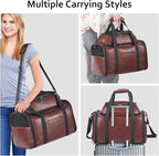 Premium Leather Top Expandable Pet Carrier for Small Dogs & Cats Under 15 lbs, Airline Approved Collapsible Soft-Sided Luxury Travel Bag Coffee