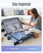 LIGHT FLIGHT Luggage Sets, 3 Piece Durable Suitcase Set with Spinner Wheels, 3 Pcs Hard Shell Lightweight Luggage with TSA Lock, Large Checked Travel Suitcases, 20/24/28 Inch,Light Blue