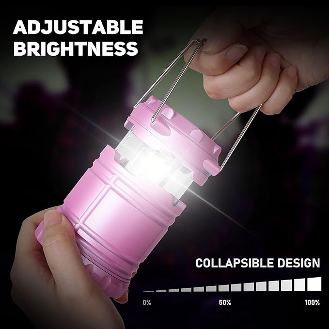 2-Pack Mini LED Pink Camping Lanterns, Portable Camping Lights, Outdoor Handled Lamps, Essential Emergency Lights for Power Outages, Hiking, Hurricane