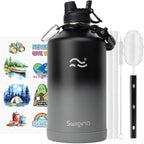 Swigina [2-IN-1 LID] Gallon Insulated Water Bottle with Silicone Boot (48hrs Cold/24hrs Hot) - DIY Stickers, Leakproof, BPA Free, 128 oz