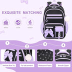DIGOBAY Backpack for Girls, 3PCS Girls Backpack for School with Lunch Bag Pencil Case, Cute Kids Teens Bookbag for Kindergarten Elementary Preschool Middle School (Black-Purple)
