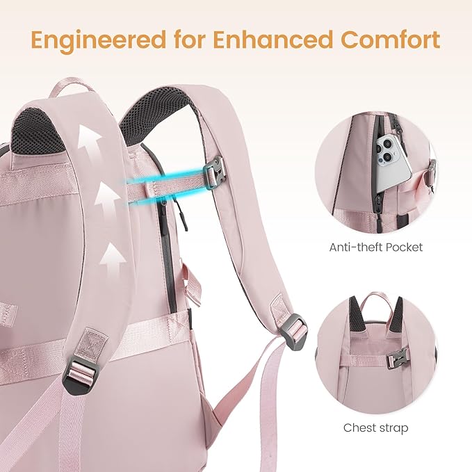 LOVEVOOK Mens Backpack with Giant Tumbler Holder Pocket,15.6 Inch Everyday Laptop Backpack Commuter Travel Work Computer Bag for Women,Waterproof Hiking College Teacher Back Pack Casual Daypack,Pink