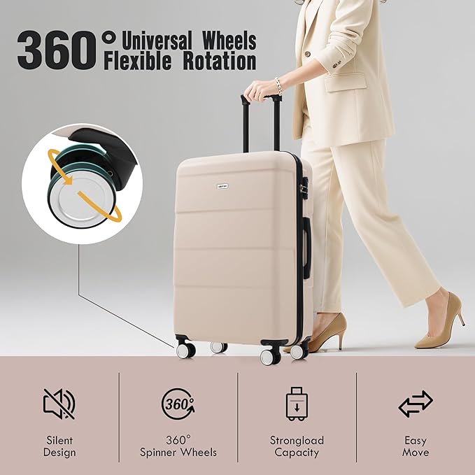 Merax Luggage Sets,Hardcase Suitcase with Bags,6 Piece Lightweight Carry on Luggagewith Double Spinner Wheels Lock,16+20+24+28 inches,Light Pink
