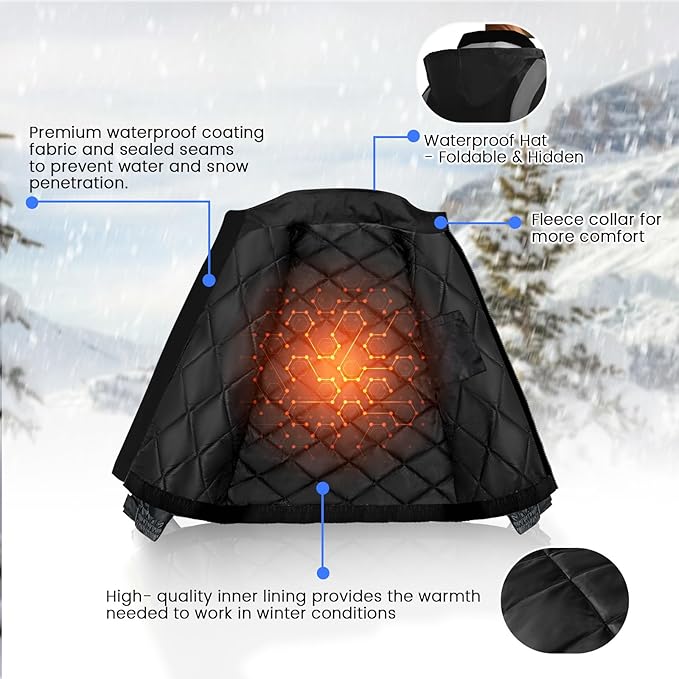 Hi Vis Rain Jackets, Reflective Safety Jacket with Pockets for Men& Women, Construction Coats for Cold Weather, Waterproof Rain Gear, Class 3, Black Standard, 4XL
