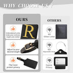 Personalized Initial Luggage Tags for Suitcase TSA Approved, Black Leather Cute Luggage Tag with Privacy Cover Name Card, Embroidered Custom Luggage Tags Travel Backpack Tags Gifts for Women Kids(R)