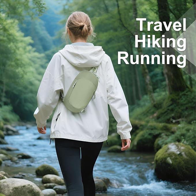 Small Sling Bag with RFID Blocking, Mini Fanny Pack for Women Men, Convertible Crossbody Anti Theft Chest Bag for Travel Hiking Running, Light Green