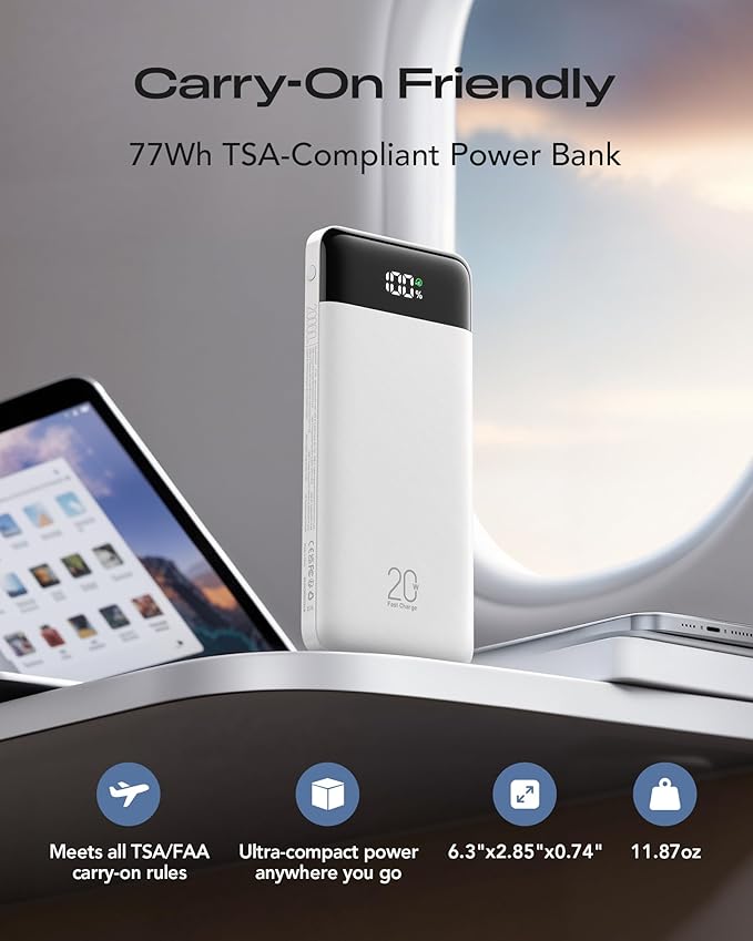 Orfeika 20000mAh Power Bank Fast Charging, Portable Charger with 4 Built-in Cables & 6 Outputs, 20W PD USB C Battery Pack Compatible with iPhone 16/15, Galaxy, Android, iPad & More (Travel Essential)