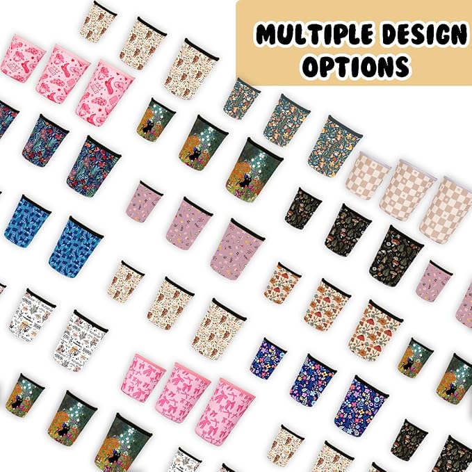 Reusable 3-Pack Iced Coffee Cup Sleeve, Insulated Neoprene, Beverage Holder for Iced Coffee, Durable Drink Sleeve for Cold Beverages, Pink Bows