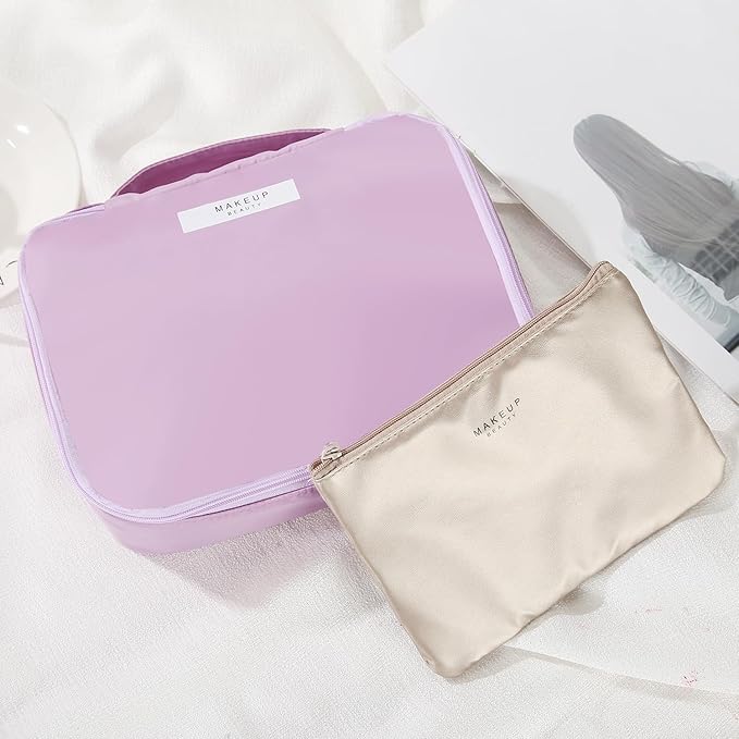 Queboom Travel Makeup Bag Cosmetic Bag Makeup Bag Toiletry bag for women and men (Purple)