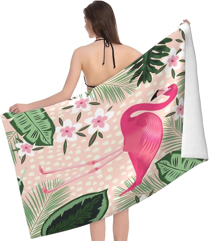 COMFAR Flamingo Microfiber Beach Towel for Women/Adults, Cute Personalized Beach Towels Bulk, Big Extra Large Beach Towels Oversized Clearance, Quick Dry Sand Free Pool Towel 30"x 60"