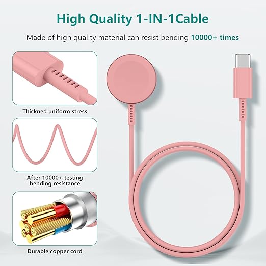 2Pack for Apple Watch Charger Cable, Magnetic Fast Charger to USB-C Cable 3FT, Wireless Fast iWatch Charger Portable Compatible with iWatch Ultra/Series 9/8/7/6/SE/SE2/5/4/3/2/1-Pink