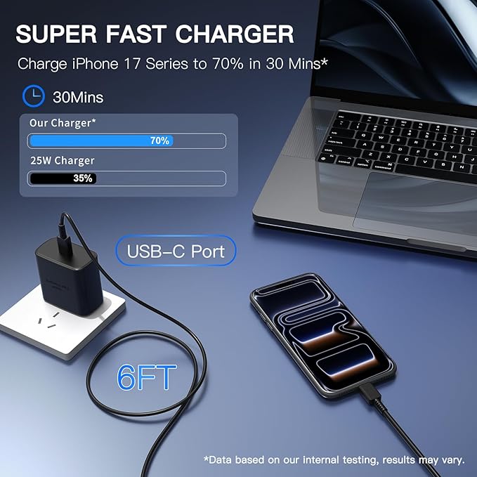 Type C Charger Fast Charging 2Pack USB C Super Fast Charger Block with 6FT USB-C Android Phone Cable for Samsung Galaxy S26 +/Ultra S25 S24 S23 S22 +/Ultra/ S21 S20/Tab S9/iPhone 17/16/15 and More