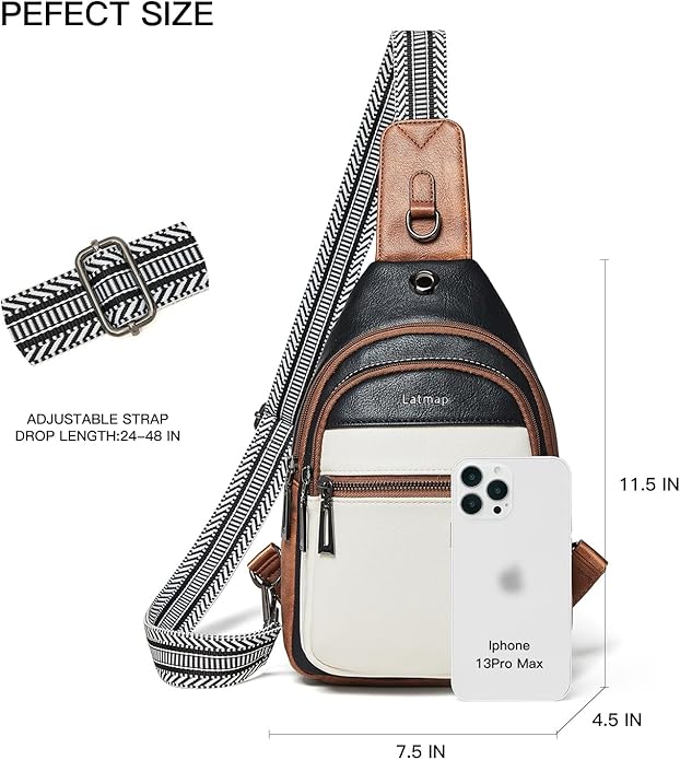 LATMAP Sling Bag For Women Faux Leather Small Casual Daypack Backpack Fanny Pack Crossbody Chest Bags Purse