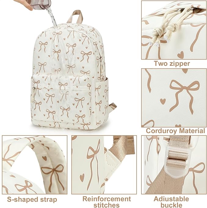LOIDOU Backpack for Girls School Backpacks Bookbags for Elementary Middle School Women Laptop Backpacks (Bow Tie Brown, L-17)