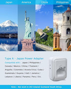 1 Pack US to Japan Plug Adapter, VINTAR Foldable Japan Power Adapter with 4 Outlets and 3 USB Ports(2 USB C), 2 Prong to 3 Prong Outlet Adapter for USA to Japan China Canada Philippine, Type A