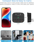 2 Pack Multi Plug Outlet Splitter with USB, Surge Protector Outlet Extender with 3 Wall Outlets 4 USB Wall Charger(2 USB C), 490 Joules, ETL Listed, Small Outlet Adapter Plug Extender for Travel,Black